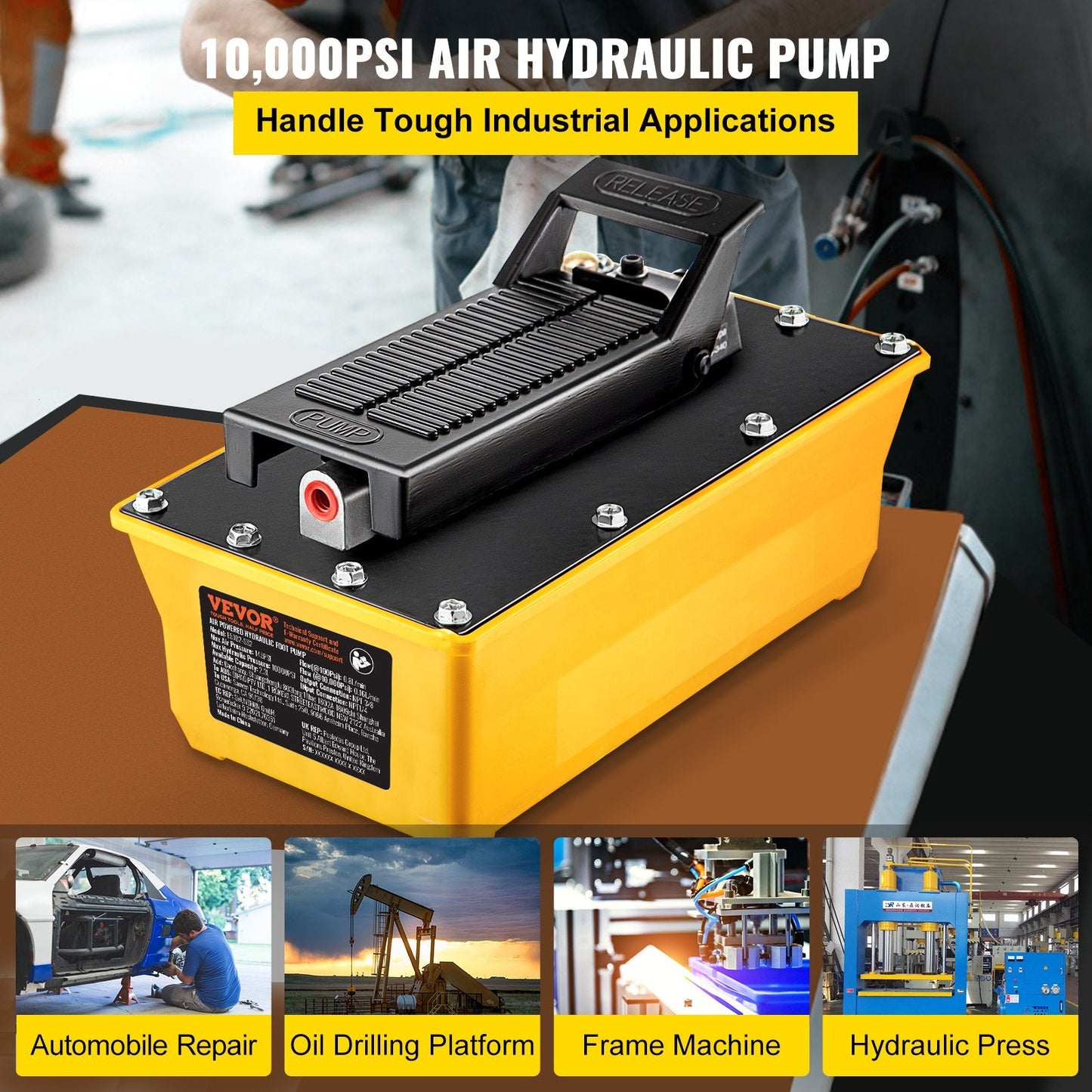 Air Hydraulic Foot Pump, 10,000 PSI, 2.3L Reservoir for Heavy Machinery