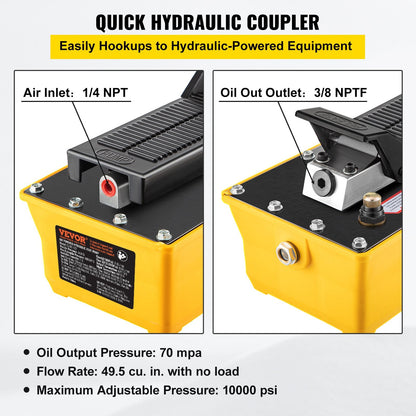 Air Hydraulic Foot Pump, 10,000 PSI, 2.3L Reservoir for Heavy Machinery