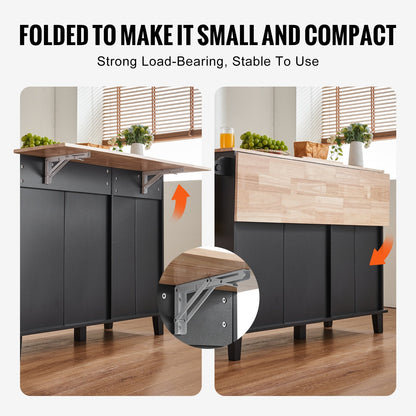 Multifunctional Kitchen Cart with Storage, Drawer & Trash Cabinet, 128x74x93 cm