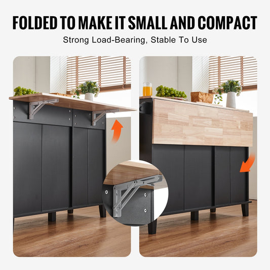 Multifunctional Kitchen Cart with Storage, Drawer & Trash Cabinet, 128x74x93 cm