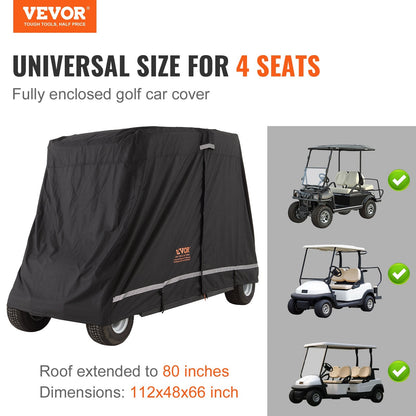 Universal 4-Seater Golf Cart Cover, Waterproof 600D Polyester with Zipper Doors