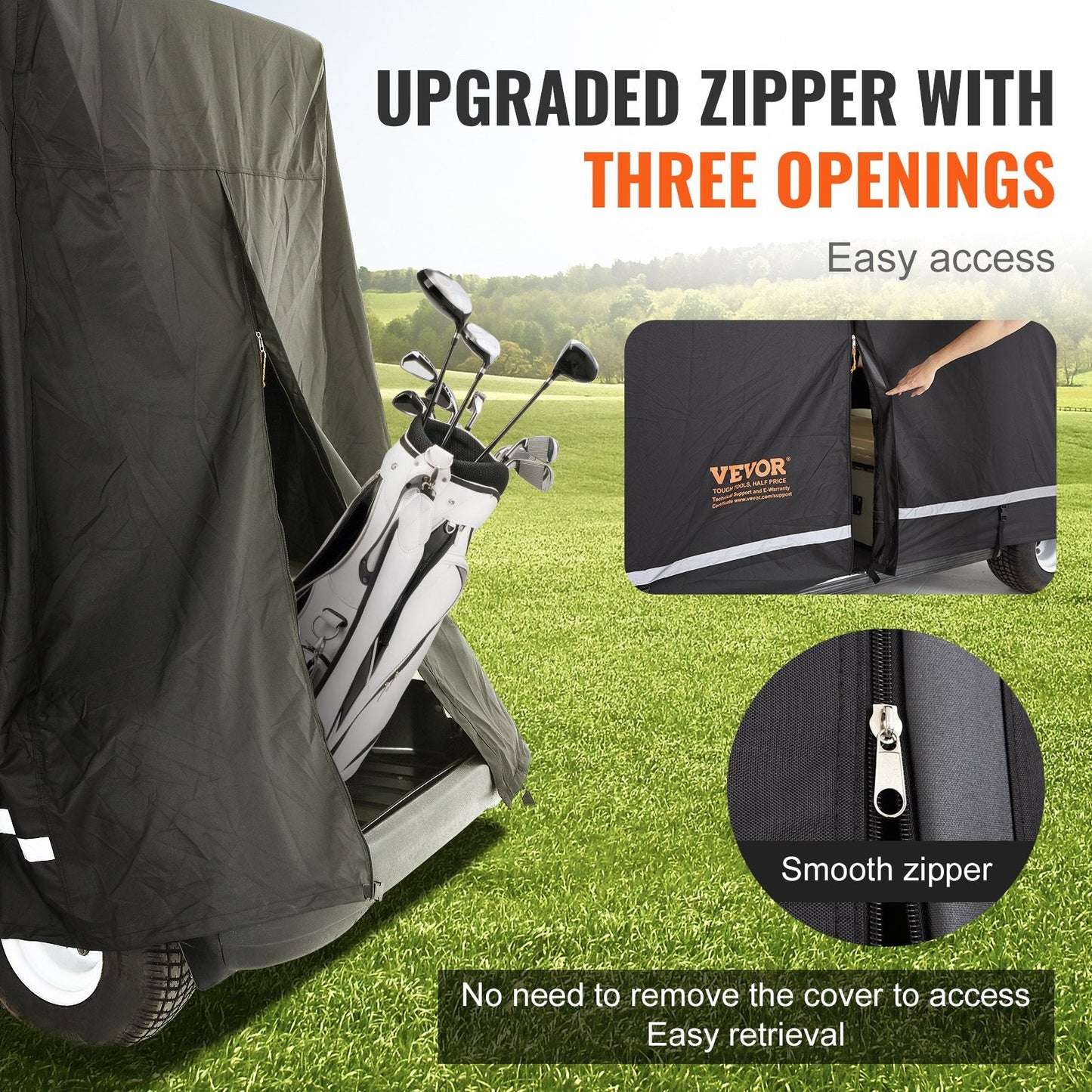 Universal 4-Seater Golf Cart Cover, Waterproof 600D Polyester with Zipper Doors