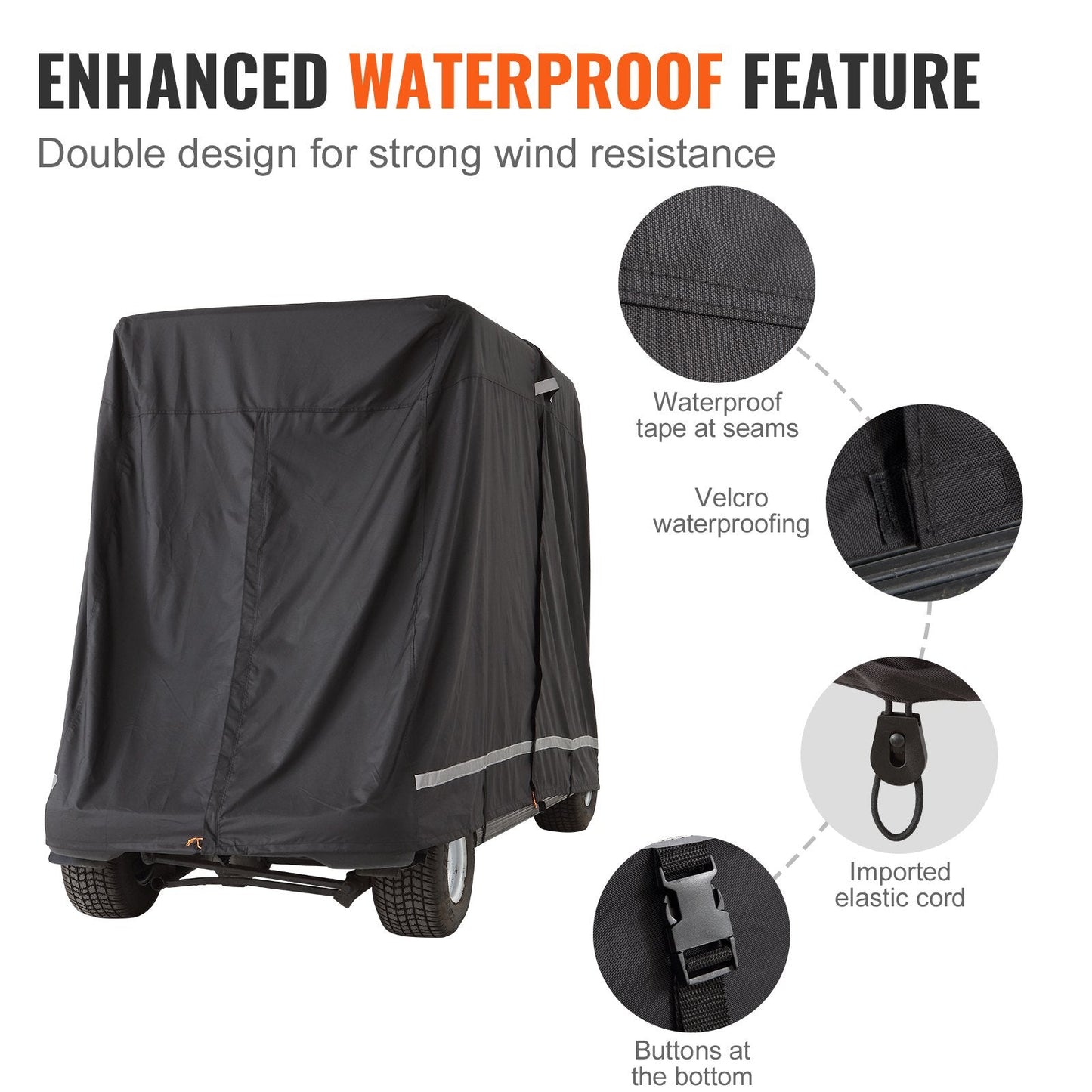 Universal 4-Seater Golf Cart Cover, Waterproof 600D Polyester with Zipper Doors