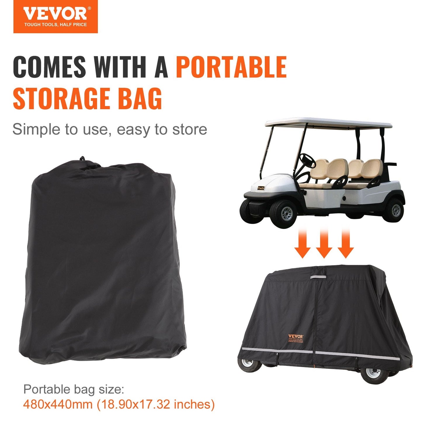 Universal 4-Seater Golf Cart Cover, Waterproof 600D Polyester with Zipper Doors