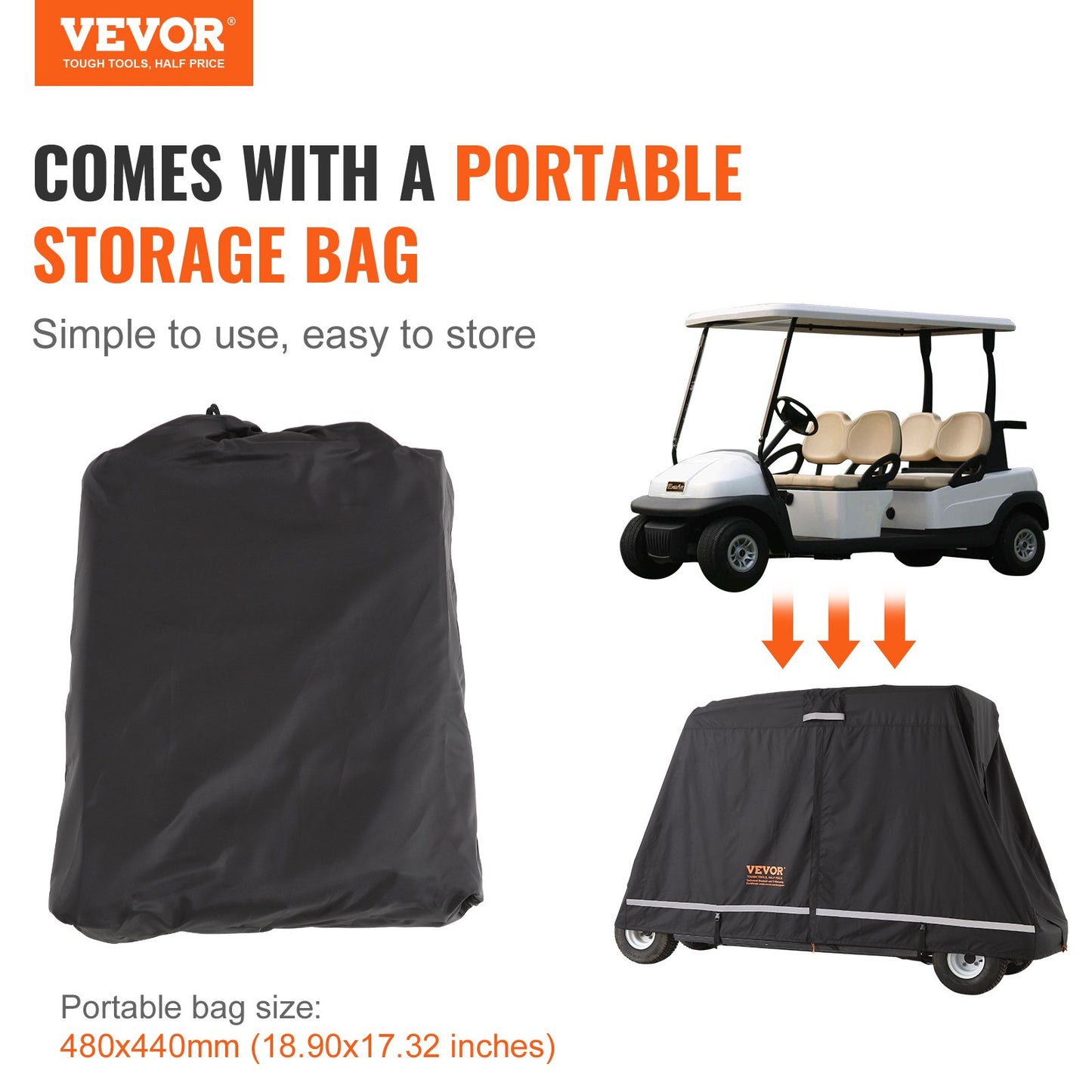 VEVOR 4 Passenger Golf Cart Cover, 600D Polyester Full Cover, Universal Fits for