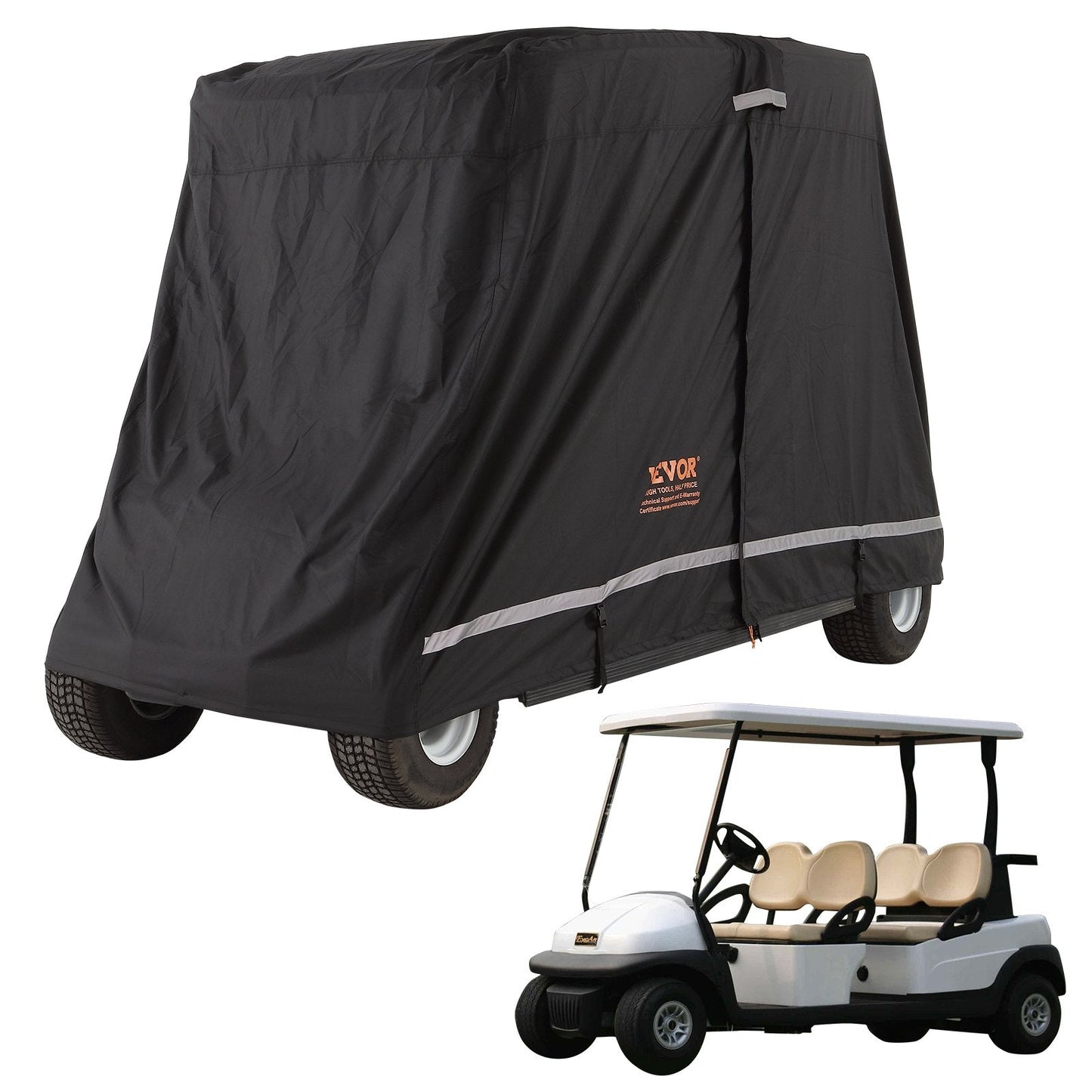 Universal 4-Seater Golf Cart Cover, Waterproof 600D Polyester with Zipper Doors