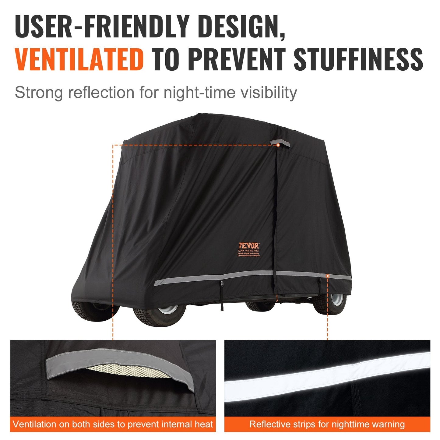 Universal 4-Seater Golf Cart Cover, Waterproof 600D Polyester, Easy Access Design