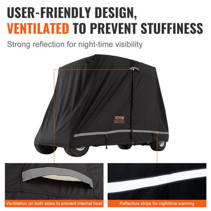 Universal 4-Seater Golf Cart Cover, Waterproof 600D Polyester, Easy Access Design
