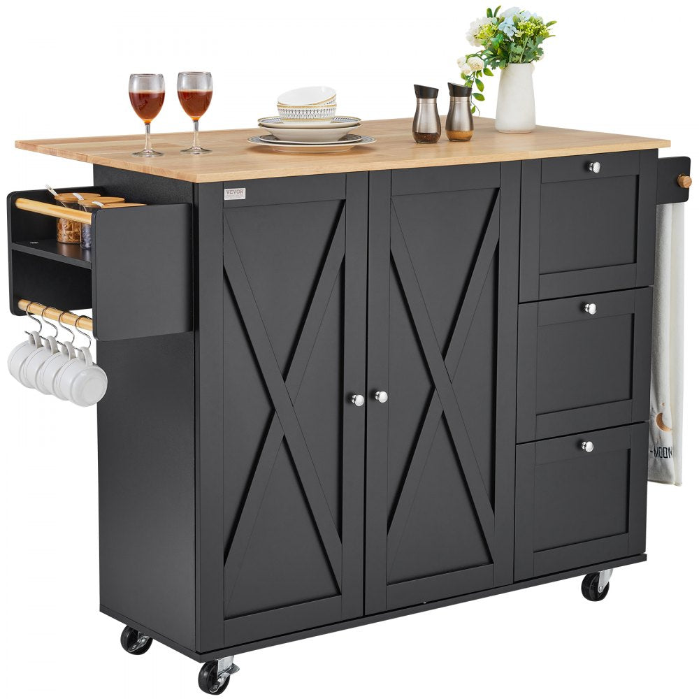 VEVOR Kitchen Island Cart Rolling Storage Cabinet on Wheel with Drawer & Shelves