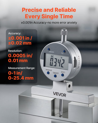 Depth Gauge, Depth Micrometer Digital Electronic Indicator 0-558.8 mm Measuring Range, 0.01 mm Resolution, Precision Unit Conversion with 4 Anvils, Measuring Tool for Groove, Step, Hole