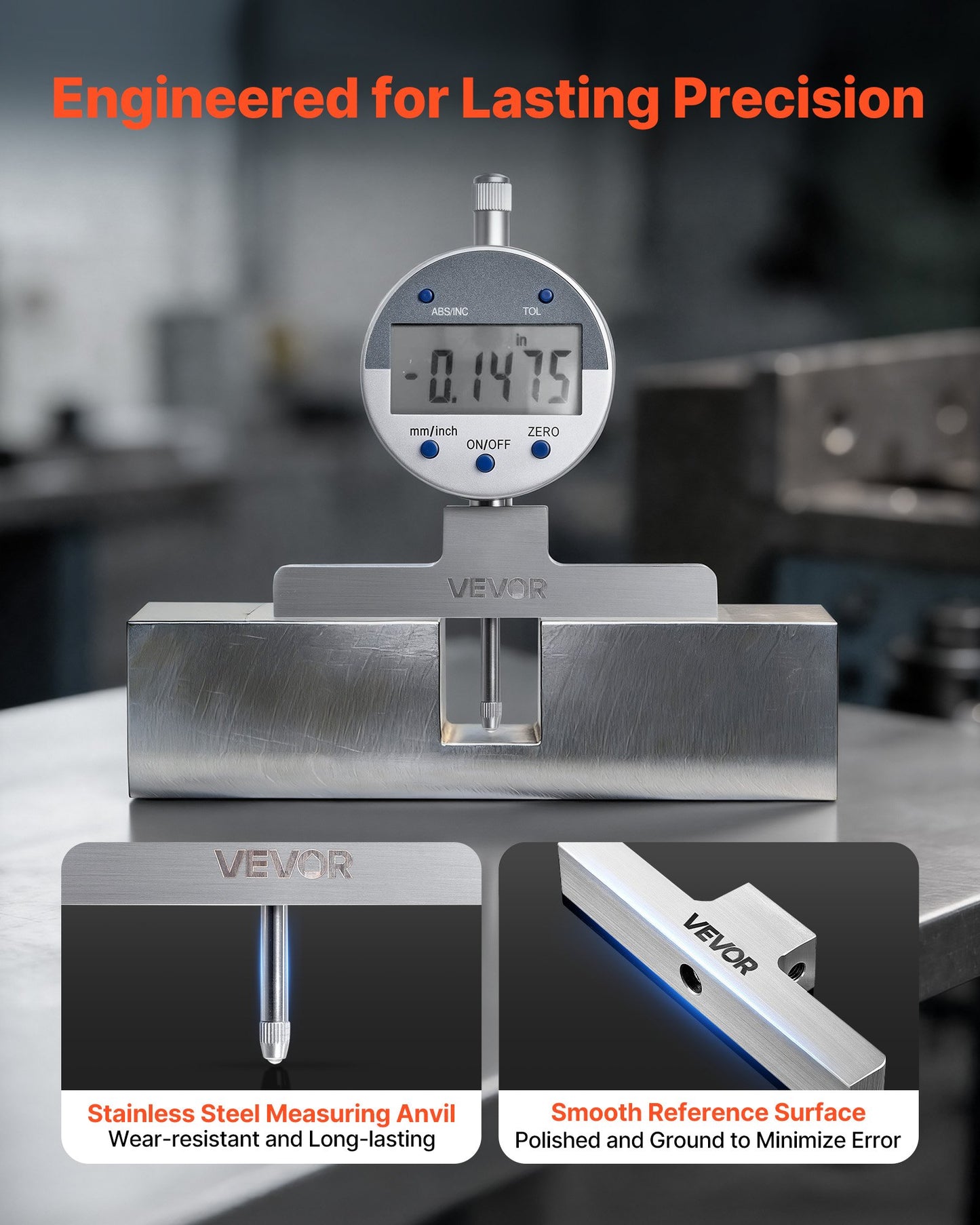 Depth Gauge, Depth Micrometer Digital Electronic Indicator 0-558.8 mm Measuring Range, 0.01 mm Resolution, Precision Unit Conversion with 4 Anvils, Measuring Tool for Groove, Step, Hole