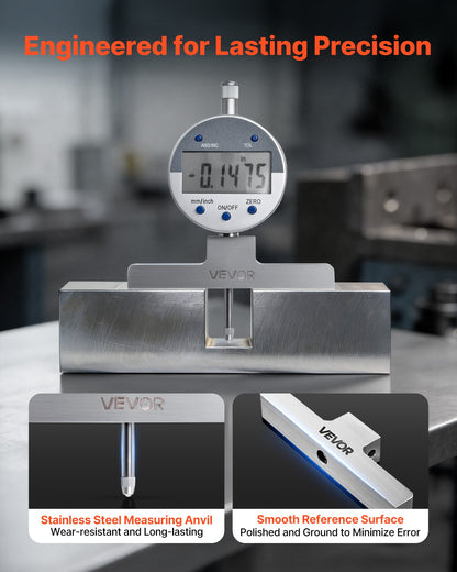 Depth Gauge, Depth Micrometer Digital Electronic Indicator 0-558.8 mm Measuring Range, 0.01 mm Resolution, Precision Unit Conversion with 4 Anvils, Measuring Tool for Groove, Step, Hole