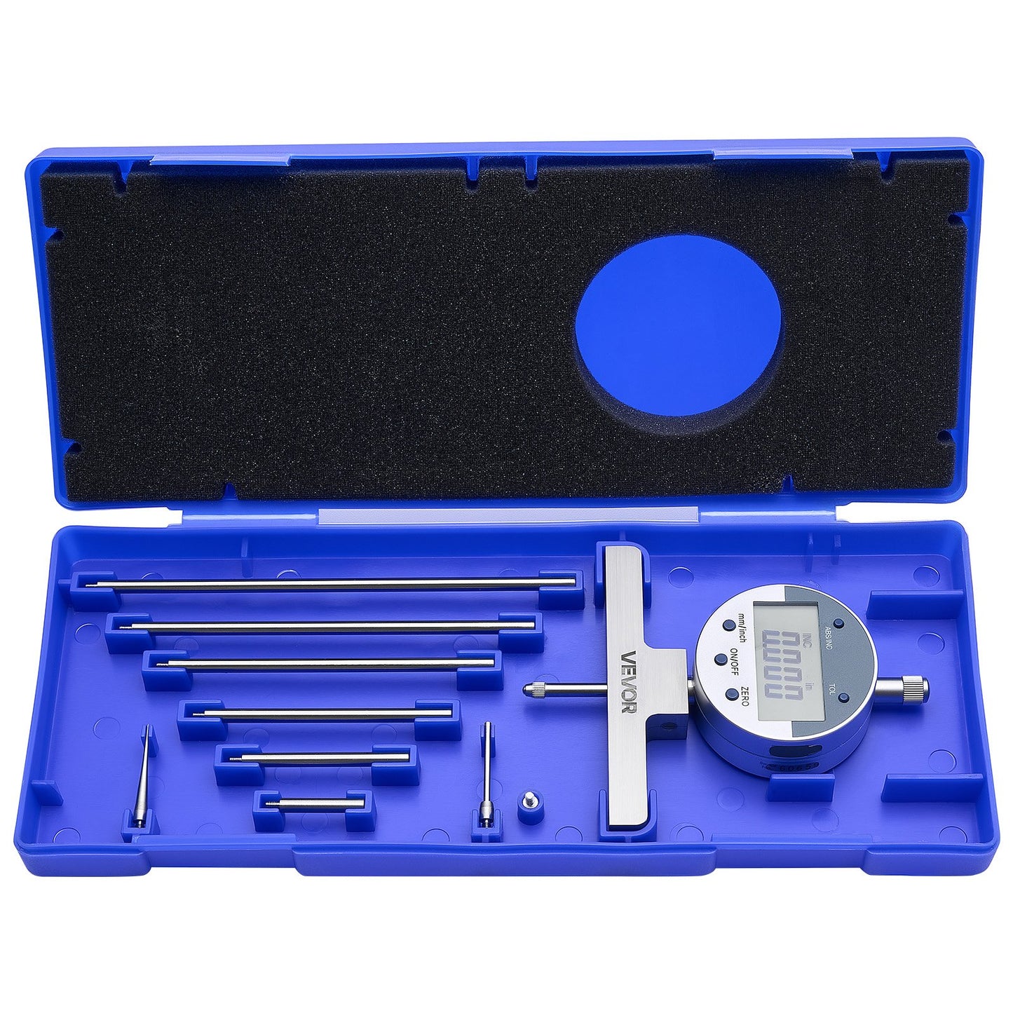 Depth Gauge, Depth Micrometer Digital Electronic Indicator 0-558.8 mm Measuring Range, 0.01 mm Resolution, Precision Unit Conversion with 4 Anvils, Measuring Tool for Groove, Step, Hole