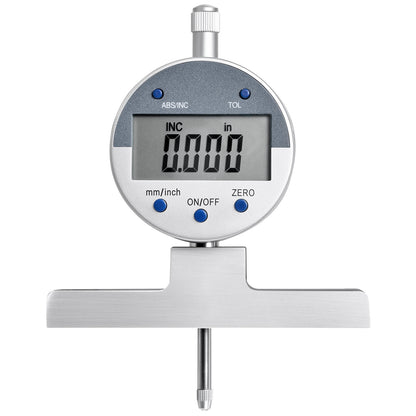 Depth Gauge, Depth Micrometer Digital Electronic Indicator 0-558.8 mm Measuring Range, 0.01 mm Resolution, Precision Unit Conversion with 4 Anvils, Measuring Tool for Groove, Step, Hole
