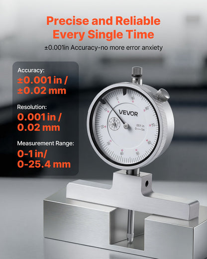 Depth Gauge, Depth Micrometer 0-22 in Measuring Range, 0.001 in Resolution, with 4 Anvils & 6 Standard Rods, Precision Easy to Read Mechanical Tool for Measuring Groove, Step, Hole