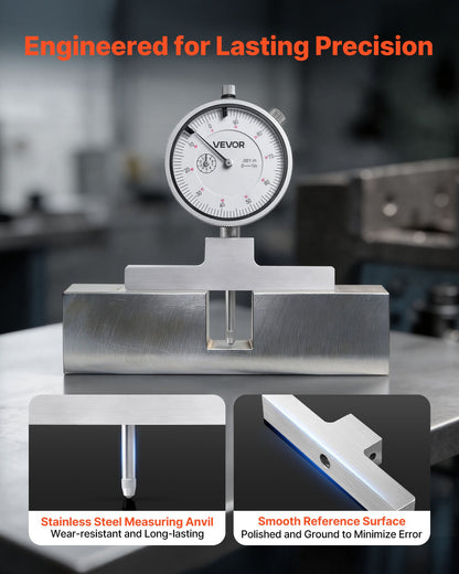 Depth Gauge, Depth Micrometer 0-22 in Measuring Range, 0.001 in Resolution, with 4 Anvils & 6 Standard Rods, Precision Easy to Read Mechanical Tool for Measuring Groove, Step, Hole