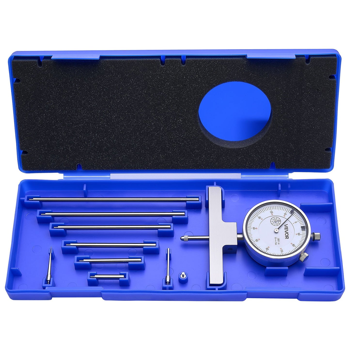 Depth Gauge, Depth Micrometer 0-22 in Measuring Range, 0.001 in Resolution, with 4 Anvils & 6 Standard Rods, Precision Easy to Read Mechanical Tool for Measuring Groove, Step, Hole