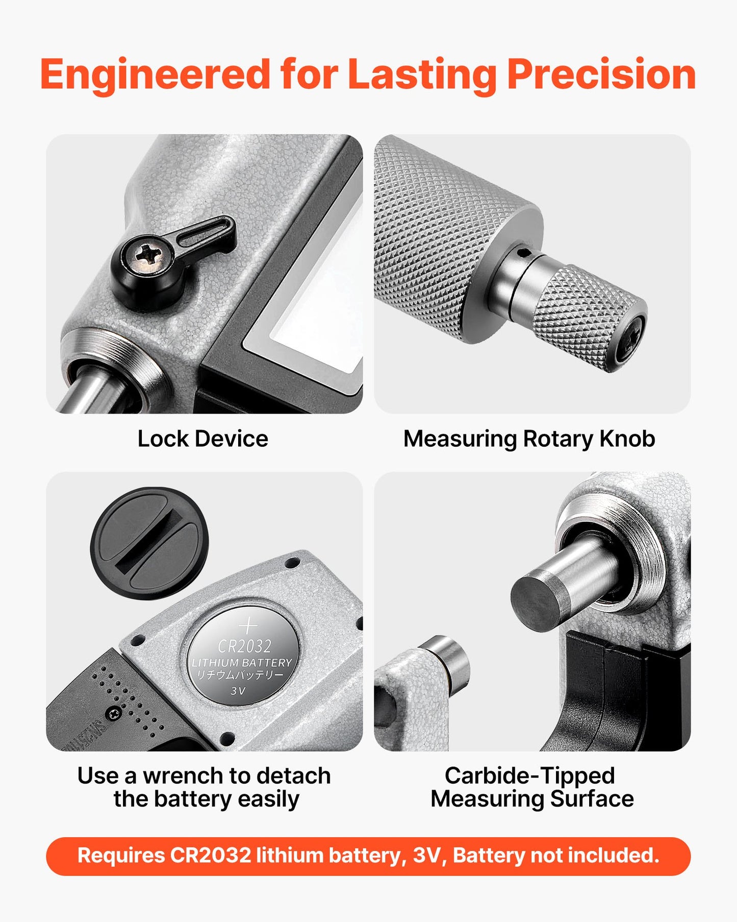 Micrometer Set, Digital Outside Micrometer 0-25.4 mm Measuring Range, 0.001 mm Resolution, Ultra-Precision Accuracy, LCD Screen, in/mm Switch, Carbide Tip, with Protective Case
