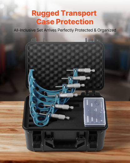 6 PCS Micrometer Set, 0-1/1-2/2-3/3-4/4-5/5-6/in Machinist Outside Micrometer, Precision Accuracy, Professional Machinist Tools with Protective Case, for Metalworking Engineering