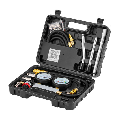 Engine Cylinder Compression Tester Kit, Pressure Gauge Range of 0-100 PSI, Automotive Leak Down Tester Kit with 4 Adapters, 2 Metal Tubes, Pressure Check & Leakage Rate Test on Cars, Motorcycles