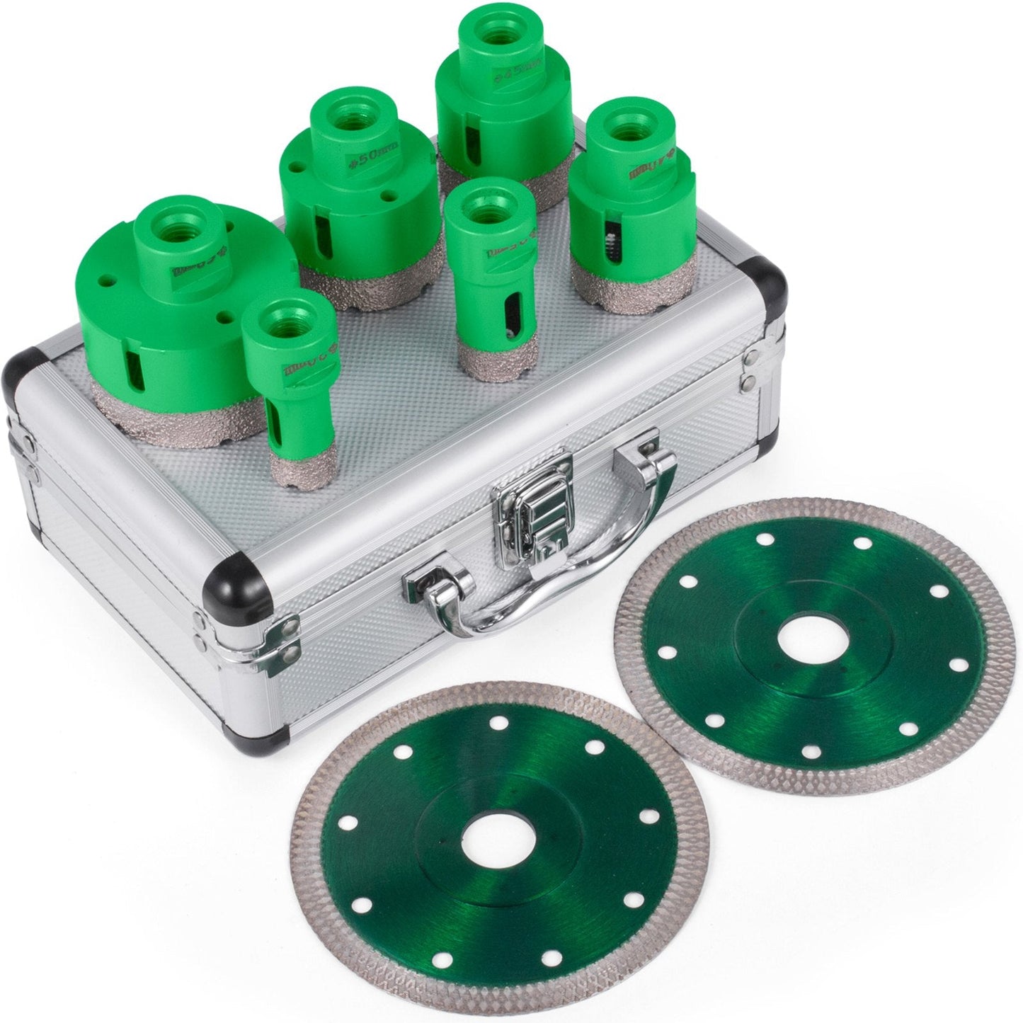 Diamond Hole Saw Set with Glass Drills, 6 Sizes (20-68mm), M14 Thread Compatible