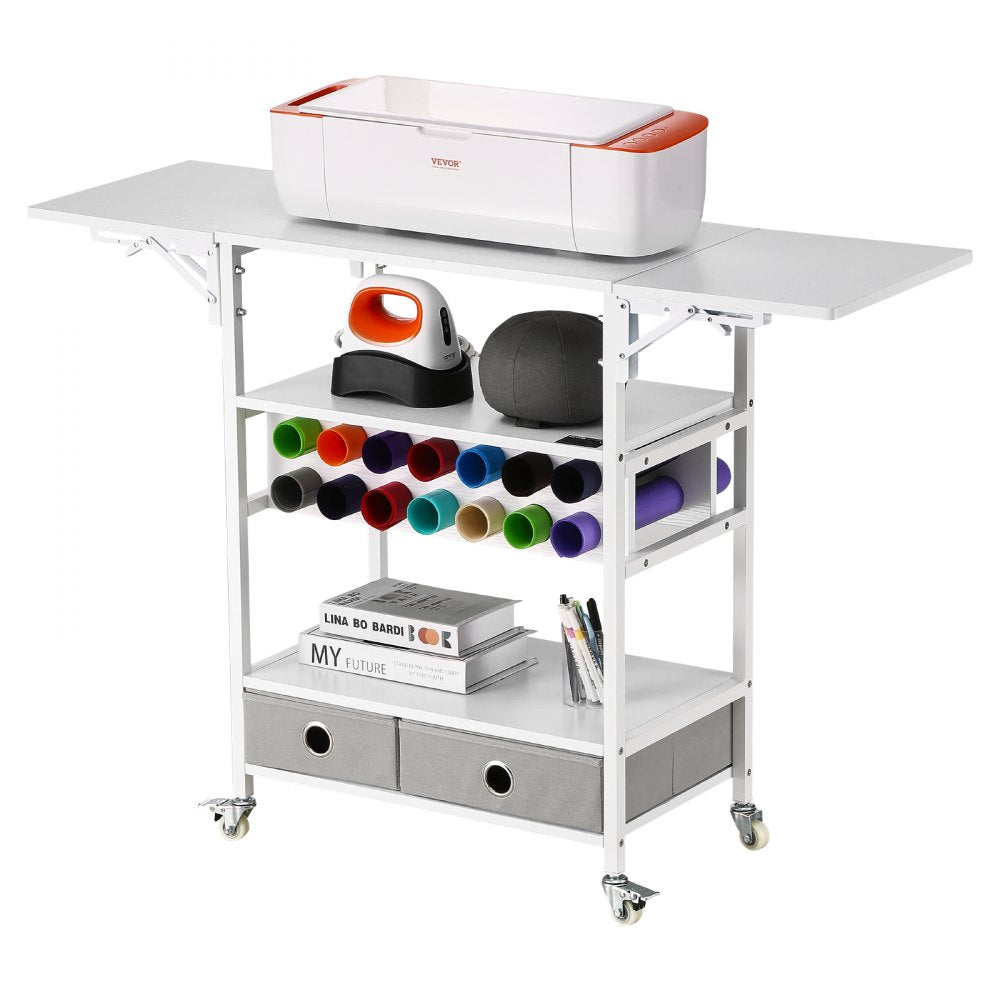 Rolling Craft Cart and Storage Table 14 Vinyl Roll Holders 2 Drawers Foldable