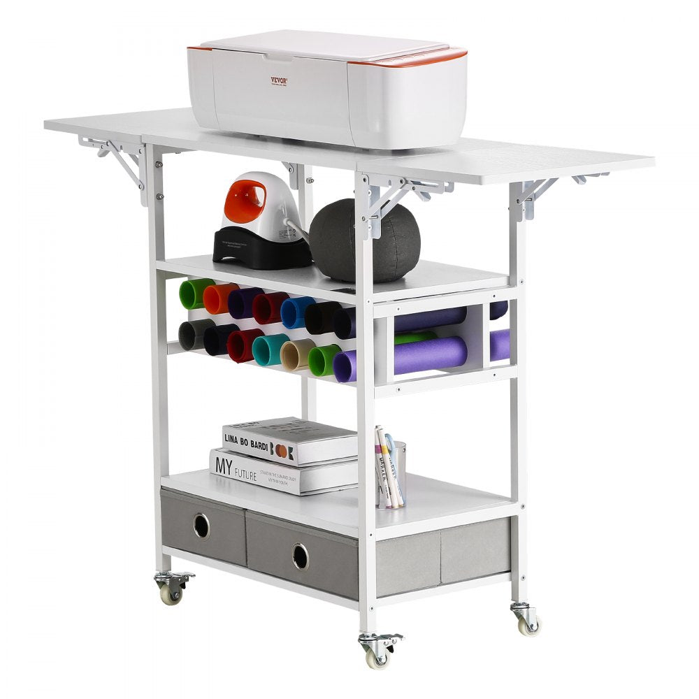 Rolling Craft Cart and Storage Table 14 Vinyl Roll Holders 2 Drawers Foldable