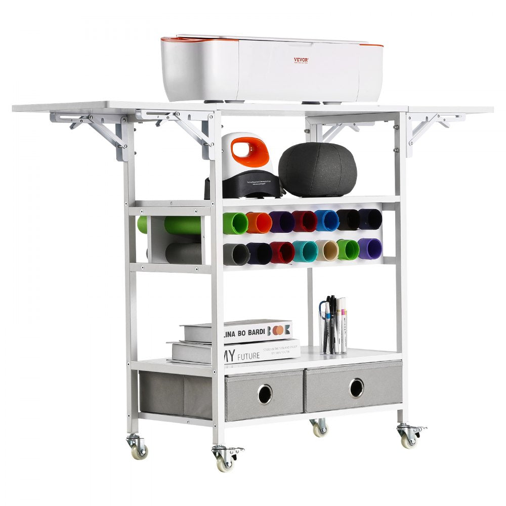 Rolling Craft Cart and Storage Table 14 Vinyl Roll Holders 2 Drawers Foldable