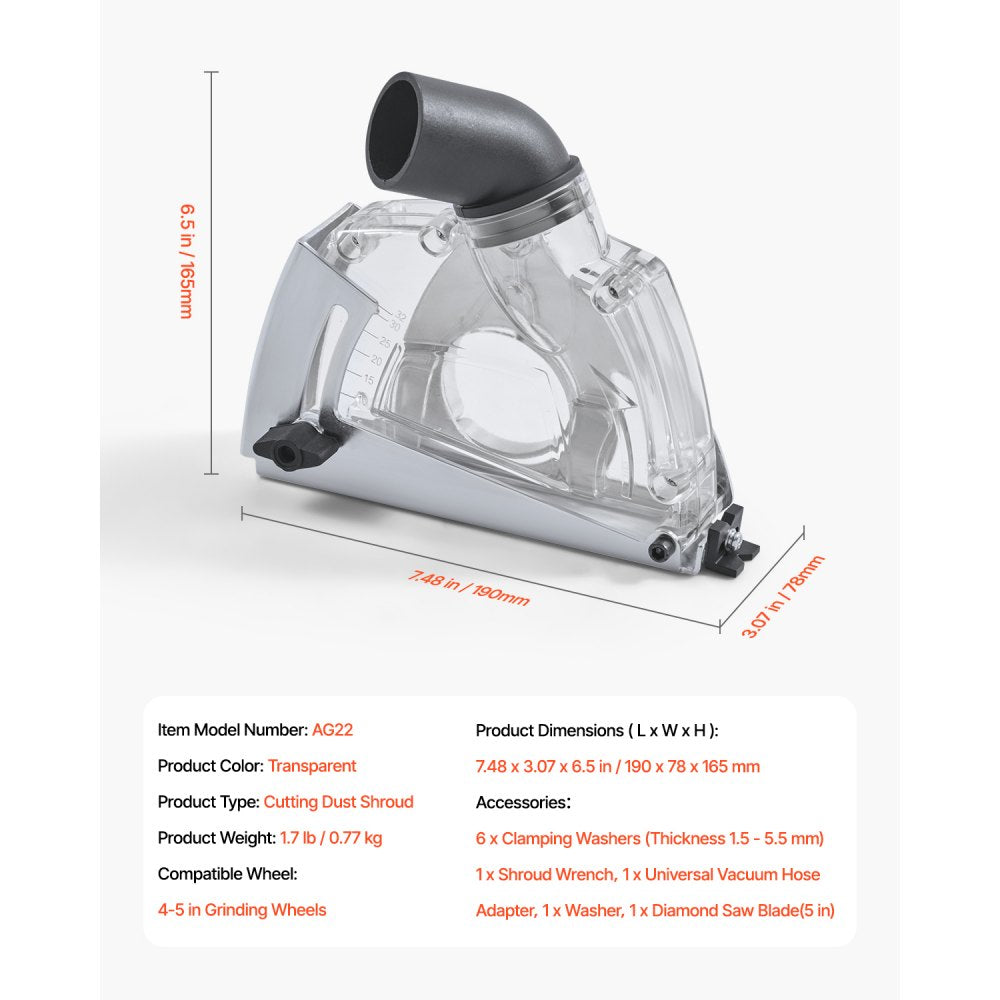 VEVOR Cutting Dust Shroud for Angle Grinders 100-125mm with 125mm Grinding Wheel