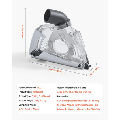 VEVOR Cutting Dust Shroud for Angle Grinders 100-125mm with 125mm Grinding Wheel