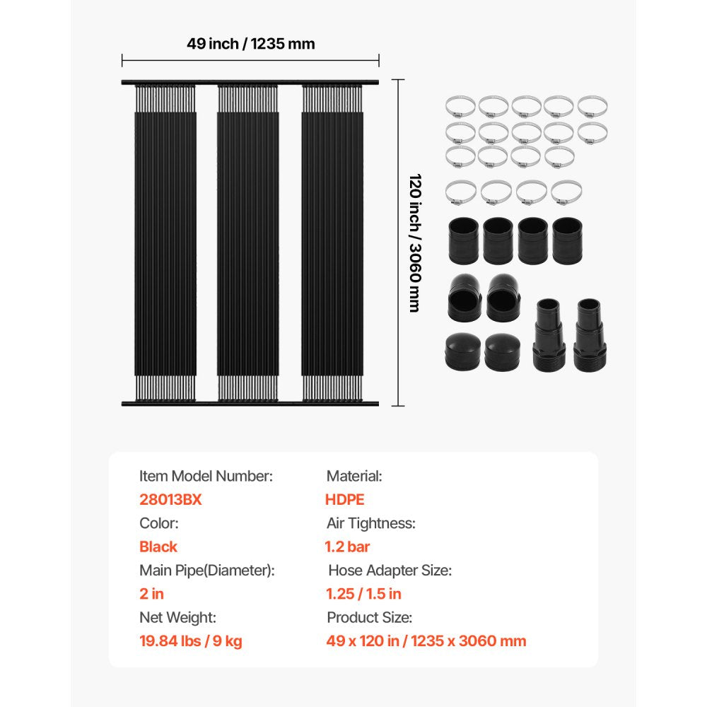 VEVOR Solar Pool Heater 1235 x 3100mm Aboveground & Inground Pool Heating System