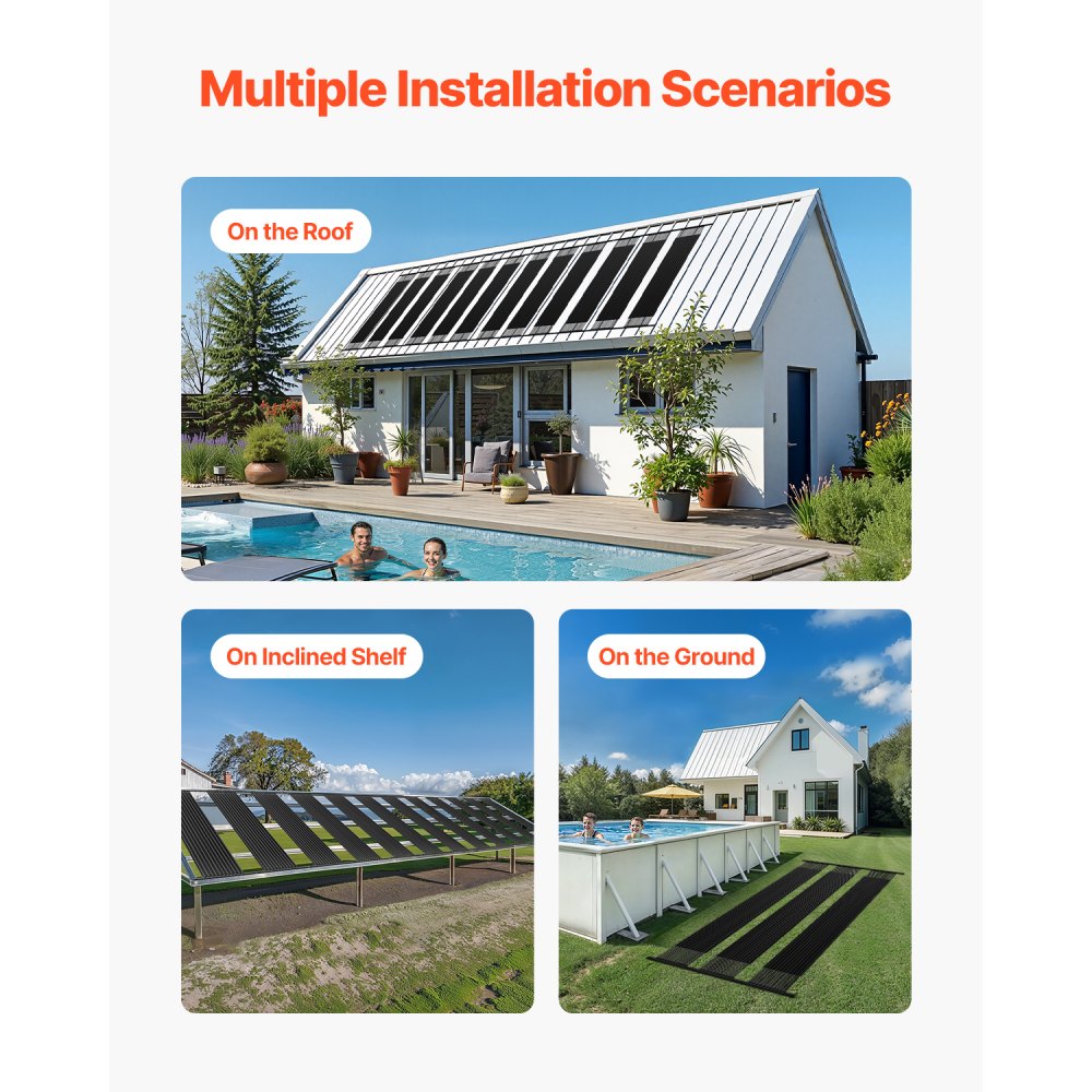 VEVOR Solar Pool Heater 1235 x 3100mm Aboveground Pool Heating System( 4 Panels)