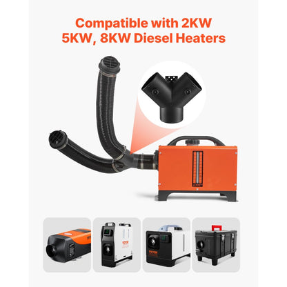 Diesel Heater Connector, 75mm Diesel Heater Duct Connector Accessories, 3-Way Y Branch Diesels Heaters Air Vent Duct with 2 90° Rotatable Valves, Black Joint Connectors for 2KW 5KW 8KW Heaters