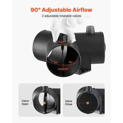 Diesel Heater Connector, 75mm Diesel Heater Duct Connector Accessories, 3-Way Y Branch Diesels Heaters Air Vent Duct with 2 90° Rotatable Valves, Black Joint Connectors for 2KW 5KW 8KW Heaters