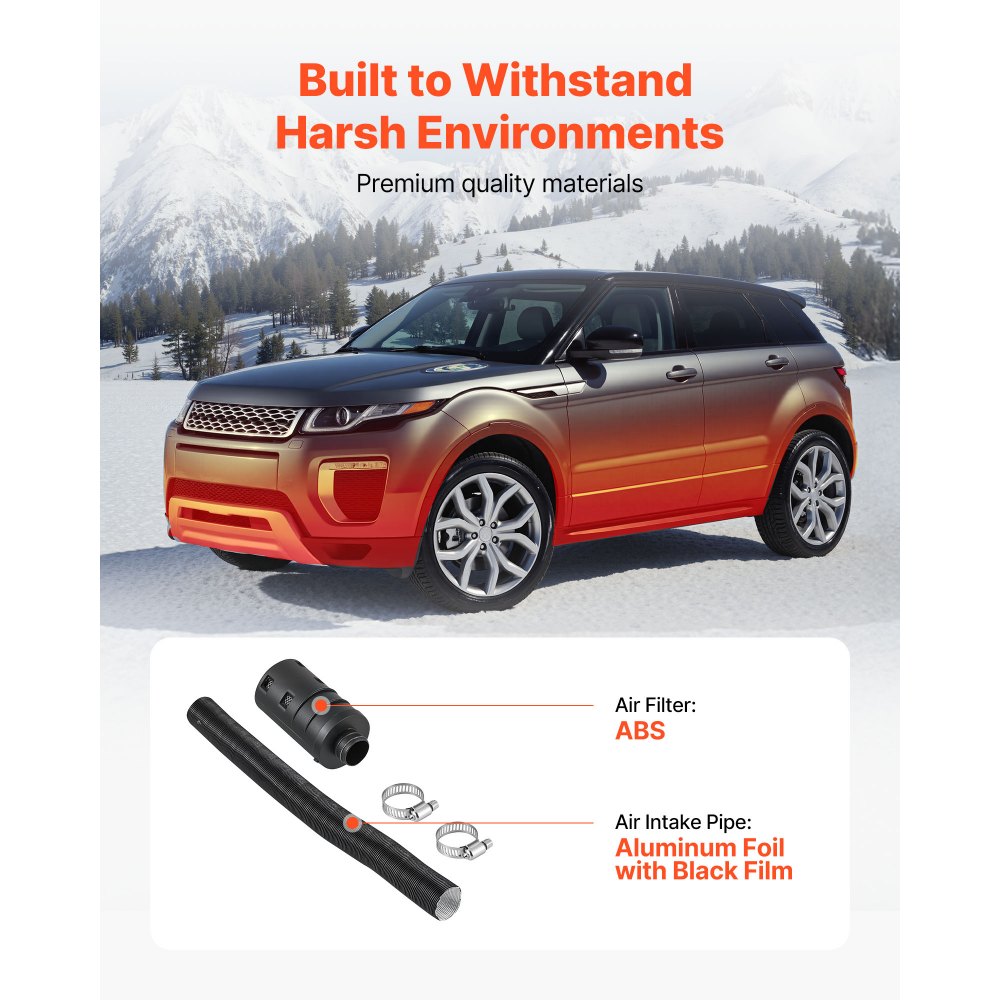 Diesel Heater Intake Pipe Kit, 25mm Car Air Parking Heater Ducting Pipe Hose Tube, Stretchable & Bendable Car Air Intake Filter Silencer Hose Pipes Kit with Clamps for 2KW 5KW 8KW Diesel Heaters