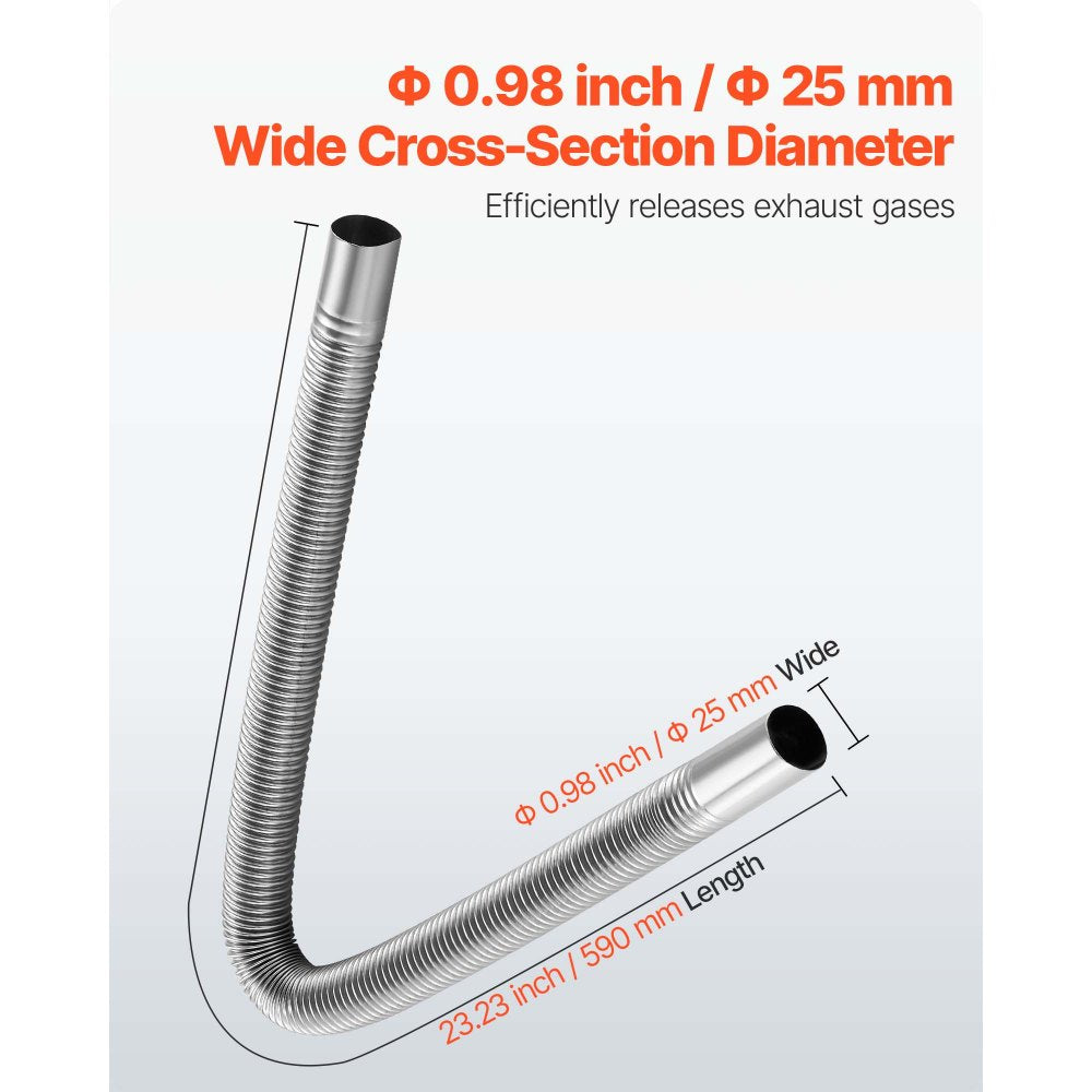 Exhaust Hose, 600mm Diesel Heater Flexible Exhaust Pipe, Stainless Steel Exhausts Hoses with 2 Hose Clamps, Air Diesel Parking Heater Exhausts Hoses Line for 2KW 5KW 8KW Diesels Heaters