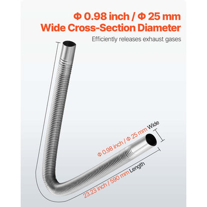 Exhaust Hose, 600mm Diesel Heater Flexible Exhaust Pipe, Stainless Steel Exhausts Hoses with 2 Hose Clamps, Air Diesel Parking Heater Exhausts Hoses Line for 2KW 5KW 8KW Diesels Heaters