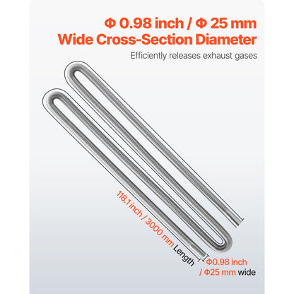 Exhaust Hose, 3000mm Stainless Steel Exhausts Hose, Diesel Heater Flexible Exhaust Pipe with 2 Hose Clamps, Exhausts Hoses Kit Diesel Heater Accessories for 2KW 5KW 8KW Diesels Heaters