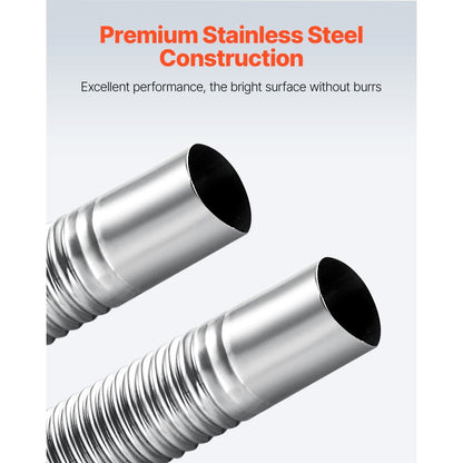 Exhaust Hose, 3000mm Stainless Steel Exhausts Hose, Diesel Heater Flexible Exhaust Pipe with 2 Hose Clamps, Exhausts Hoses Kit Diesel Heater Accessories for 2KW 5KW 8KW Diesels Heaters