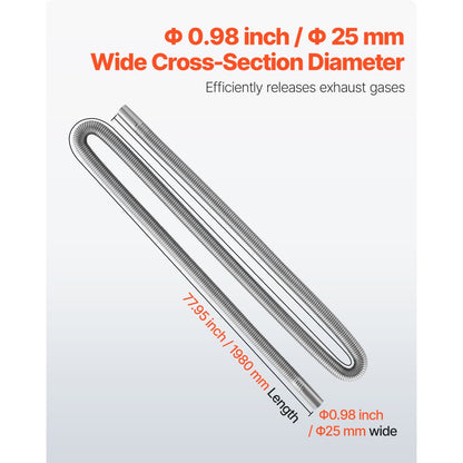 Exhaust Hose, 1980mm Stainless Steel Exhausts Hose, Diesel Heater Flexible Exhaust Pipe with 2 Hose Clamps, Exhausts Hoses Kit Diesel Heater Accessories for 2KW 5KW 8KW Diesels Heaters