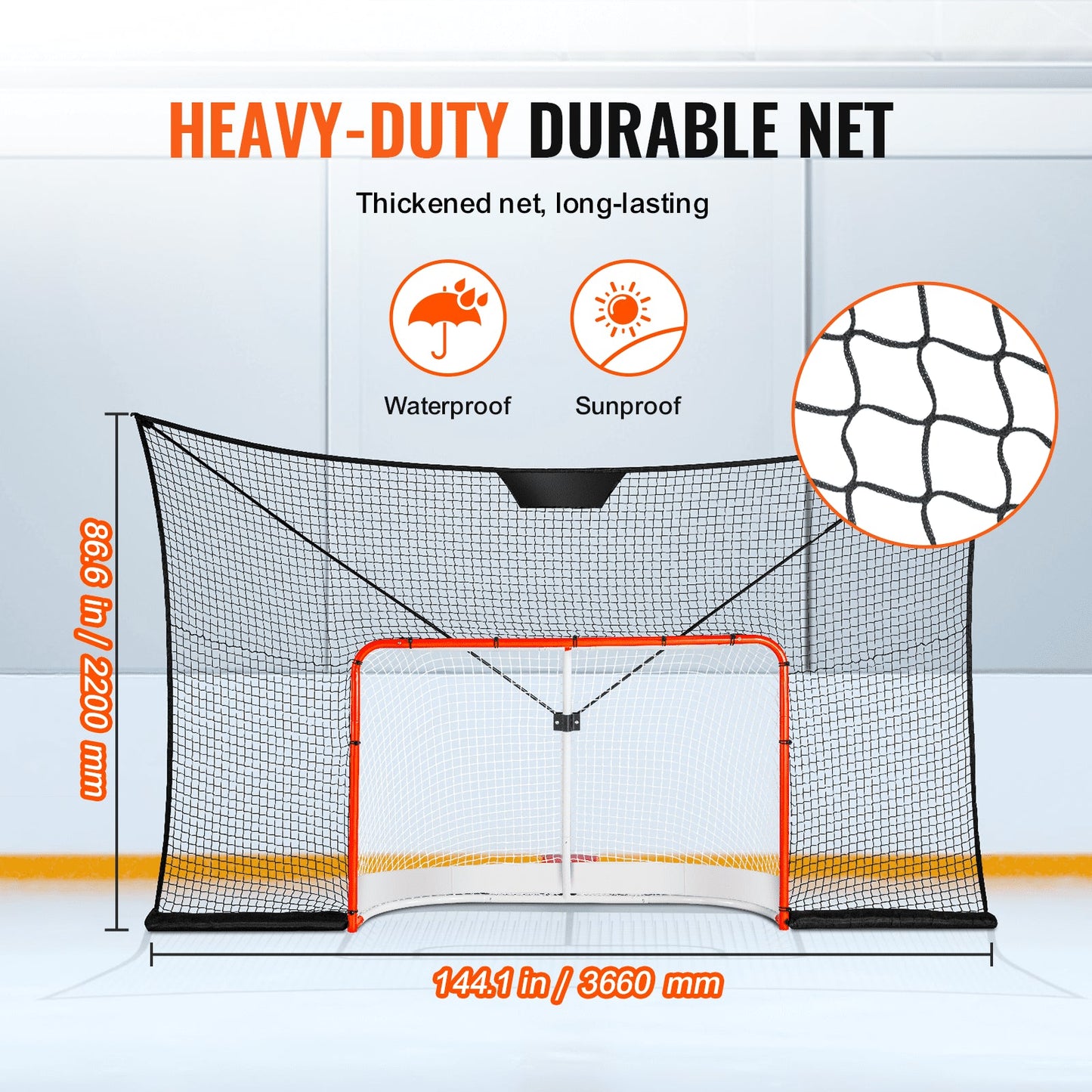 Outdoor Hockey Backstop Net with Target, 3.66x2.2m - Easy Setup & Durable Design