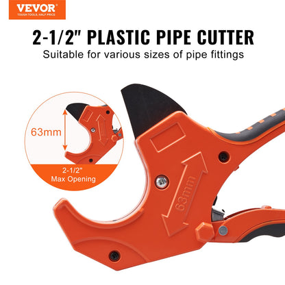 VEVOR PVC Pipe Cutter, 0-2-1/2" O.D. Ratcheting PVC Pipe Cutter, Heavy Duty Tube