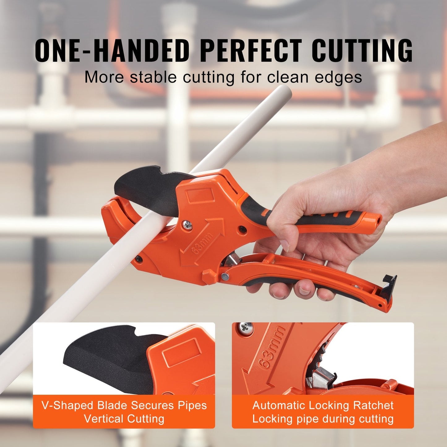 Heavy Duty Ratcheting Pipe Cutter, 0-63 mm, with Spare SK5 Blade