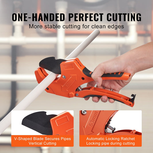 Heavy Duty Ratcheting Pipe Cutter, 0-63 mm, with Spare SK5 Blade