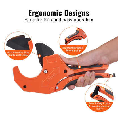 VEVOR PVC Pipe Cutter, 0-2-1/2" O.D. Ratcheting PVC Pipe Cutter, Heavy Duty Tube