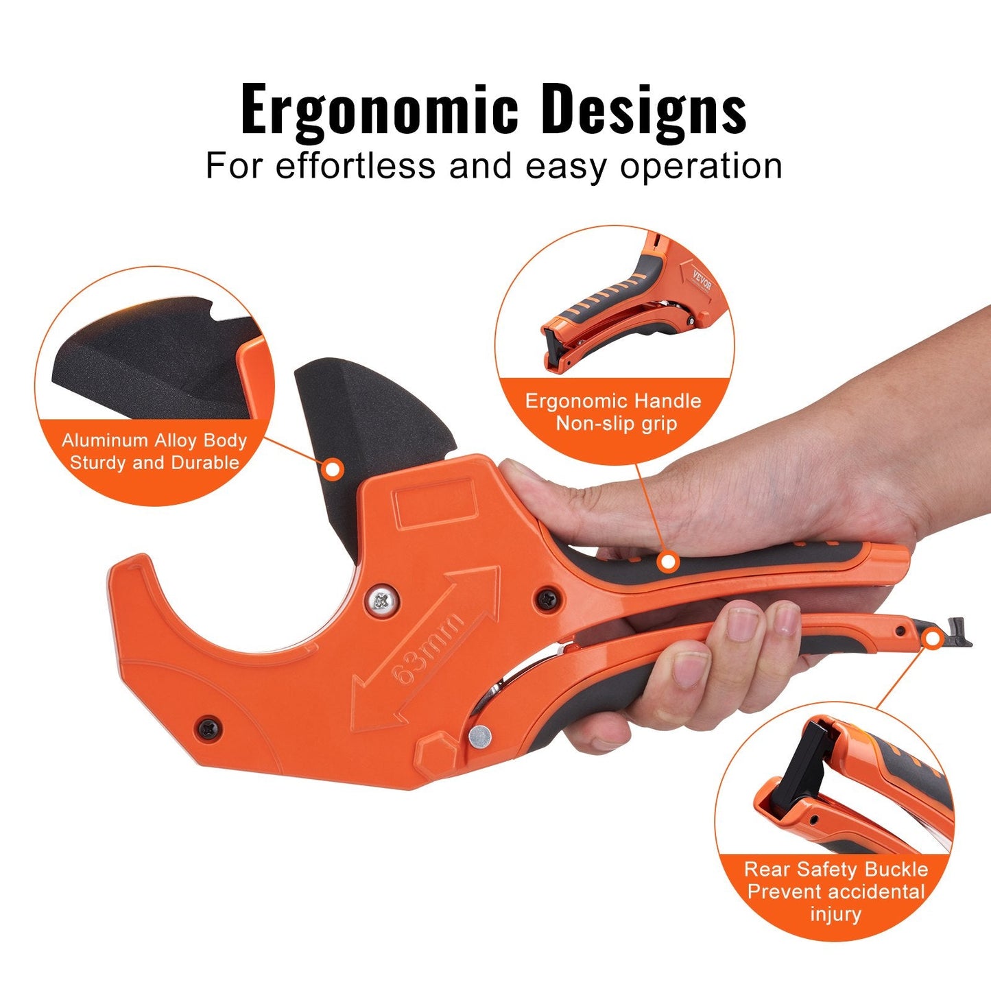 Heavy Duty Ratcheting Pipe Cutter, 0-63 mm, with Spare SK5 Blade