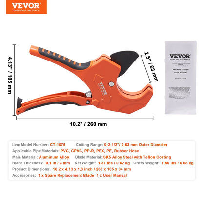 Heavy Duty Ratcheting Pipe Cutter, 0-63 mm, with Spare SK5 Blade