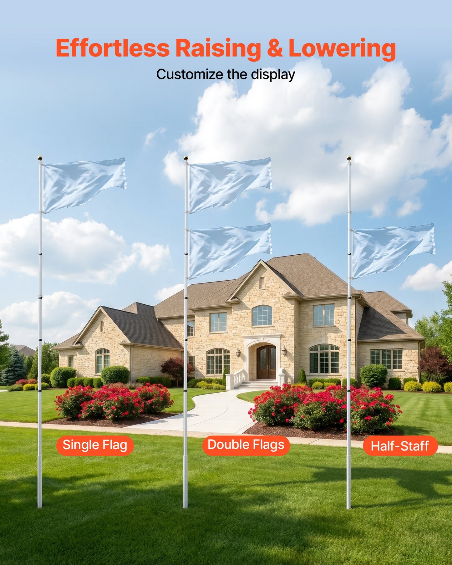 Flag Pole, 6.09 m Heavy Duty Telescopic Flagpole Kit for Outside House In Ground, Extra Thick Outdoor Aluminum Flagpole Kit with PVC Ground Sleeve for Yard, Residential or Commercial Use, Silver