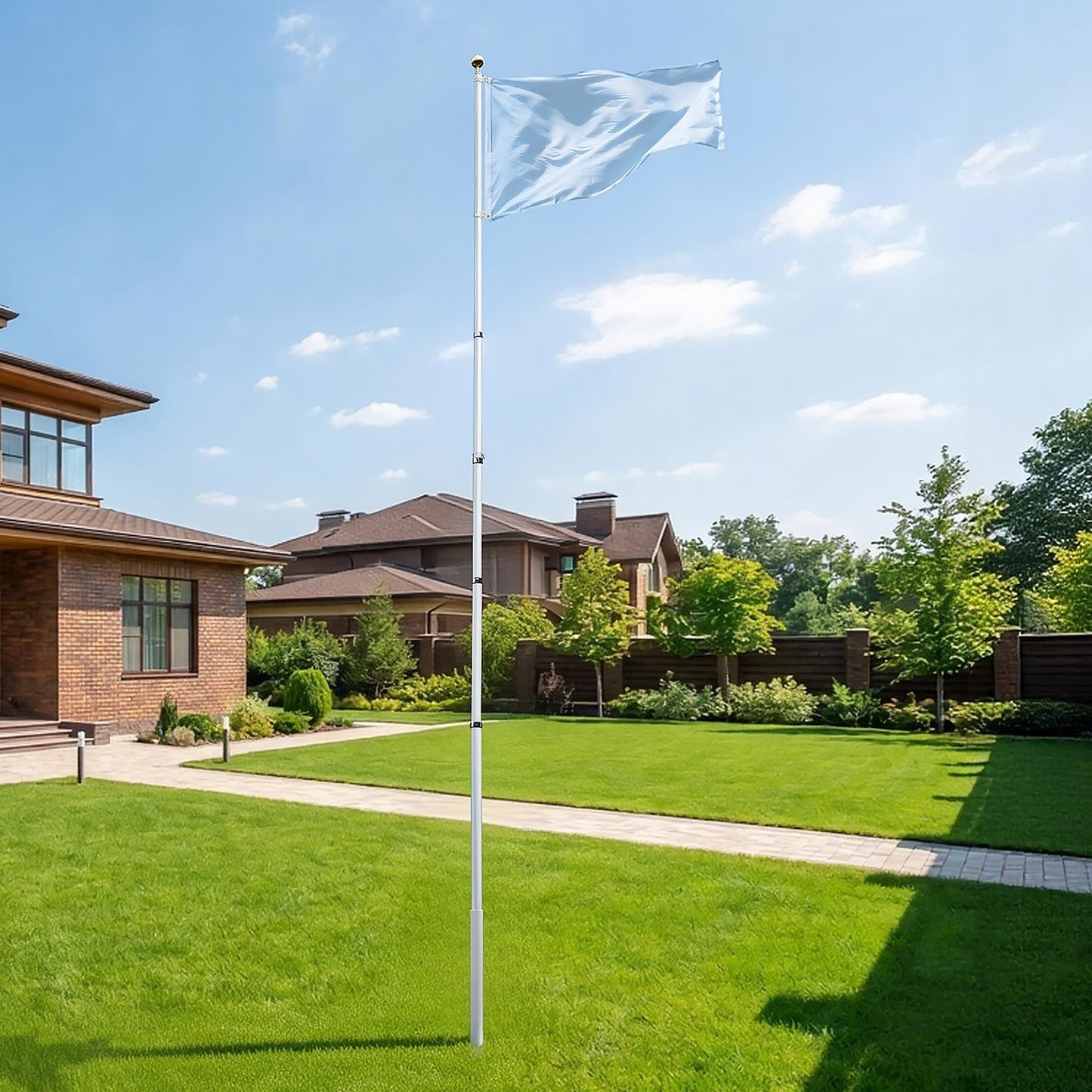 Flag Pole, 6.09 m Heavy Duty Telescopic Flagpole Kit for Outside House In Ground, Extra Thick Outdoor Aluminum Flagpole Kit with PVC Ground Sleeve for Yard, Residential or Commercial Use, Silver