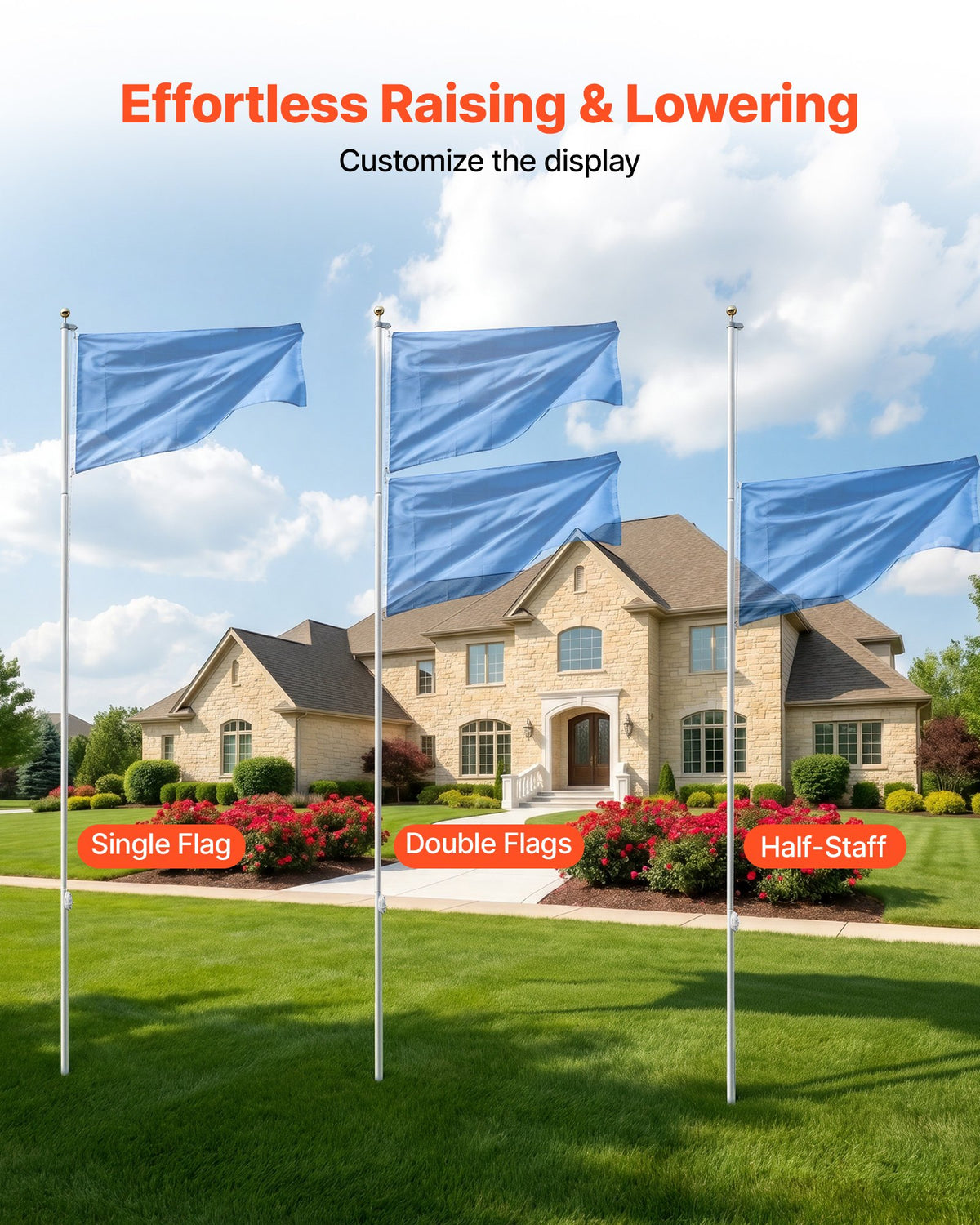 Flag Pole, 6.09 m Heavy Duty Sectional Flagpole Kit for Outside House In Ground, Extra Thick Outdoor Aluminum Flagpole Kit with PVC Ground Sleeve for Yard, Residential or Commercial Use, Silver